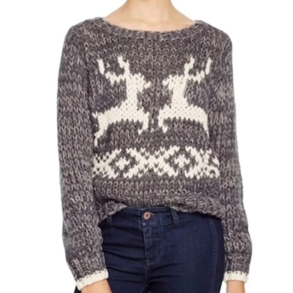Free People Reindeer Dancer and Prancer Chunky Knit Sweater